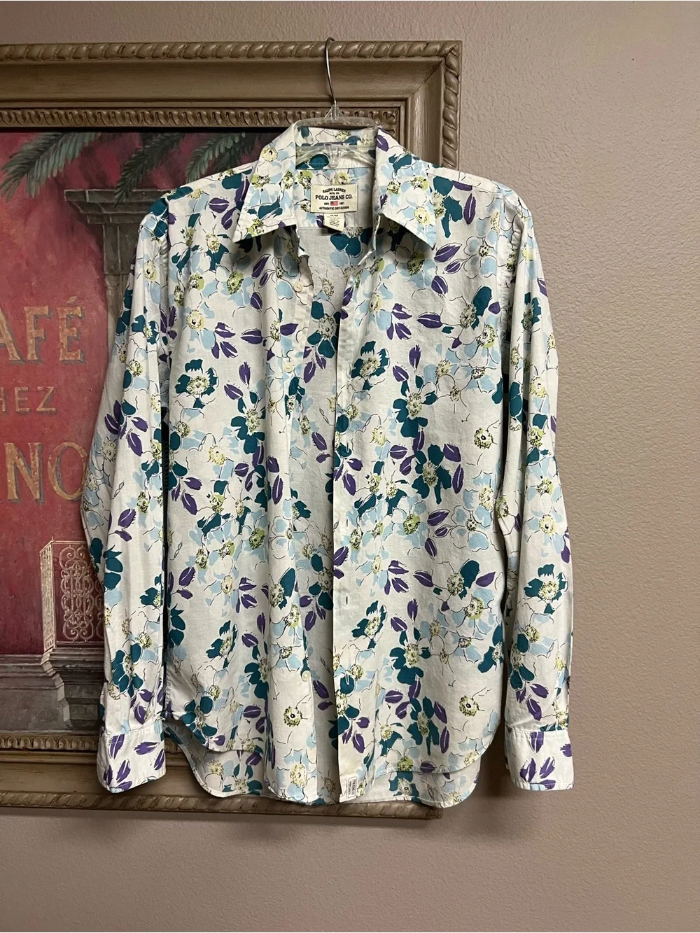 Polo Jean Co by Ralph Lauren White Floral Button-Down Shirt with Teal & Purple